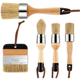 Kcaiarsso Chalk and Wax Paint Brush, 5PC Wax Brushes for Waxing Furniture, Round Paint Brush for DIY Painting and Waxing Tool, Milk Paint, Natural Bristles Stencil Paint Brushes for Chalk Painting