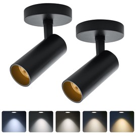 LED Ceiling Spotlight 5CCT 2700K/3000K/3500K/4000K/6000K Selectable Dimmable,Spot Light Indoor Adjustable Flush Mount Lights Fixture 12W CRI 90+, Tilt Angle Accent Lighting, Black 2 Packs