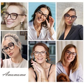 AMOMOMA Trendy TR90 Oversized Blue Light Reading Glasses Women,Stylish Square Cat Eye Glasses AM6031 C1+C6 1.0 x