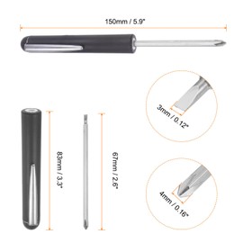 sourcing map Non-Magnetic Pocket Screwdriver 4mm Phillips 3mm Slotted Mini Portable Screw Driver with Clip for Mechanical, Electrician, Technician, Black