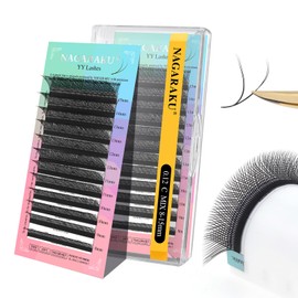 NAGARAKU YY Eyelash Extensions Supplies Y Lash 4D Easy Fan Russian Volume Crisscross YY Eyelashes Handwoven Y Shaped Mesh Wispy Clusters 12 Rows Pre Fanned Eye Lashes Black - 0.12C (8-15mm) Mix