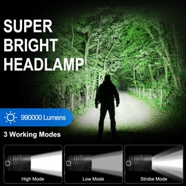 Rechargeable Headlamp 2Pack, 990000 Lumens Super Bright LED Head Lamp with 3 Modes, 90° Adjustable Head Lights for Forehead, 45H Long Runtime & IPX6 Waterproof HeadLamps for Camping Hunting Hiking