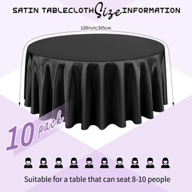 Lumaycens 10 Packs Satin Tablecloth 120 Inch Black Round Table Cloth Silk Tablecloth Smooth Fabric Overlay Satin Table Cover Decoration for Wedding Party Banquet Events
