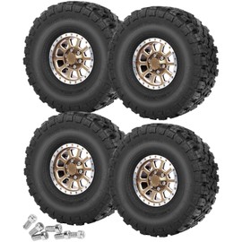 hopsupRC Aluminum 1.9in Tires Tyres & Aluminium 1.9in Beadlock Wheel Rim for 1/10 RC Crawler Car,Axia1 SCX10 II TRX4.Aolly Wheel Rim 1.9inch Beadlock Wheel Hub Rim(4pcs Brown)