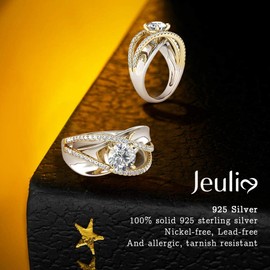 Jeulia Engagement Rings for Women Sterling Silver Two Tone Gold Bridal Sets Crossover Round Engagement Ring Sets Cubic Zirconia Anniverdary Promise with Jewelry Gift Box (8)