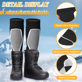 RainFlowwer Ski Socks, 2 pairs Cold Weather Socks for Snowboarding, Thermal Knee-high Warm Socks for Boys, Hunting