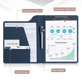 ProCase Clipboard Folder Portfolio, A4 Leather Padfolio Clipboard, Business Portfolio Clipboard Folder Professional Portfolio for Interview Resume Office Conference -Darkblue