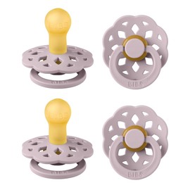 BIBS Boheme Soother 4-Pack. BPA Free Dummy Pacifier, Round Nipple. Natural Rubber Latex, Made in Denmark, Size 1 (0-6 Months), Dusty Lilac