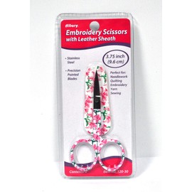 3 3/4 inch Daffodil Themed Embroidery Scissors in Leather Sheath