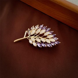 Crystal Shining Leaf Purple Brooch for Women Leaf Shape Pin Rhinestone Clothing Coat Brooch Plant Lapel Pin Suit Dress Scarf Accessories Wedding Gift Jewelry