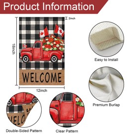 Louise Maelys Patriotic Spring Garden Flag 12x18 Double Sided Vertical, Burlap Small Red Truck Floral Farmhouse Garden Yard House Flags Outside Outdoor House Canadian Flag Day Canada Day Spring Decoration (ONLY FLAG)