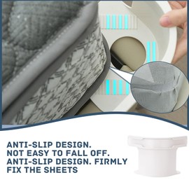 Pack of 4 Bed Sheet Holders with Locking Strips, Removable Corner Holders for Bed Sheets, Robust Bed Sheet Clasps, Non-Slip Bed Sheet Clips for Mattress Protectors, Blankets, Bedding (White)