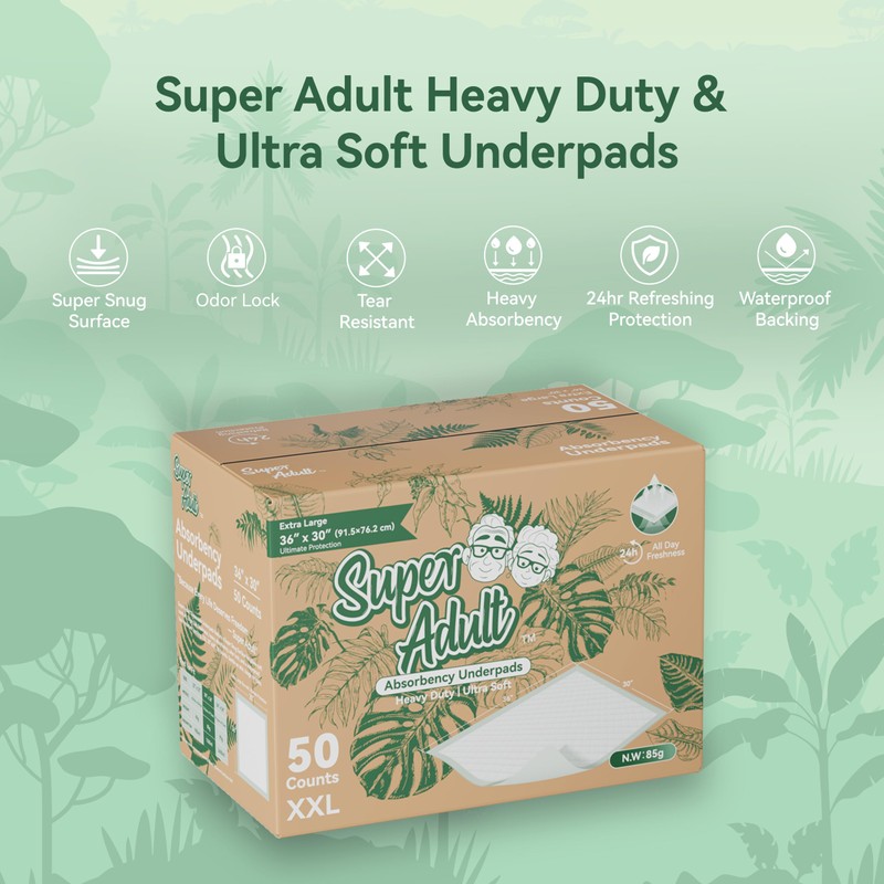 Super Adult Heavy Duty Incontinence Bed Pads, Super Soft &