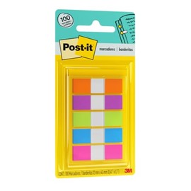 Post-It, 3M, Banderitas Adhesivas para marcar las paginas de tus libros, Colores Neón, 5 blocks con 20 banderitas cada block, 100 Banderitas