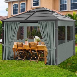Gazebo Privacy Curtain 10'x12', Replacement Curtains with Mosquito Net Windows, 4-Panels Side Wall, Zippers, Waterproof Outdoor Curtains for Patio, Canopy, Garden and Backyard, Gray (Curtain Only)