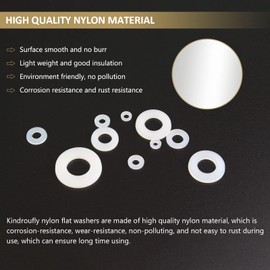 620 Pieces Nylon Flat Washers, Kindroufly 8 Sizes Plastic Washers, White Nylon Washers Assortment Kit (M2 M2.5 M3 M4 M5 M6 M8 M10)