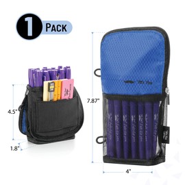 Mr. Pen- Cute Pencil Case Pouch, Sit & Lay Mesh-View Design, Black & Blue, Interior Pocket & 2 Elastic Binder Loops, Standing Pencil Case for Girls and Boys