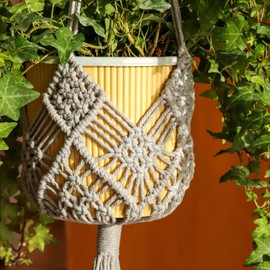 XINBOR Hanging Planter with Patterns,2Packs Macrame Plant Hangers Indoor Macrame for up to 8 inch Pot Crochet Boho Plant Hanger Holder for Indoor Outdoor with 2S Shaped Stainless Steel Hooks (Gray)