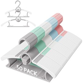 Eunhdet 50 Pack Kids Hangers for Nursery Closet, Adjustable Non-Slip Toddler Baby Hangers with Windproof Buckle, 11-14" Infant Child Plastic Clothes Pant Hanger for Boys Girls Newborn Adult, Multi