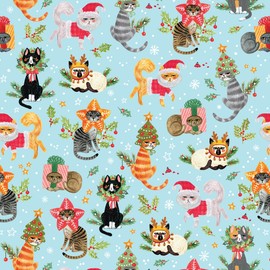 JILLSON & ROBERTS Bulk Christmas Gift Wrap, Naughty Cats, Full Ream 208 feet x 24 inches