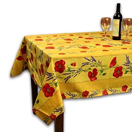La Cigale Poppy Éclat Wipeable Tablecloth Spill Resistant Acrylic Coated Floral Cotton French Provencal Tablecloth for Rectangle Tables, 60 x 78 inches, Yellow