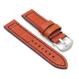 DASSARI Flash Thick Crocodile Embossed Rally Leather Watch Band Strap with Contrast Stitching - Tan & Black - 22mm