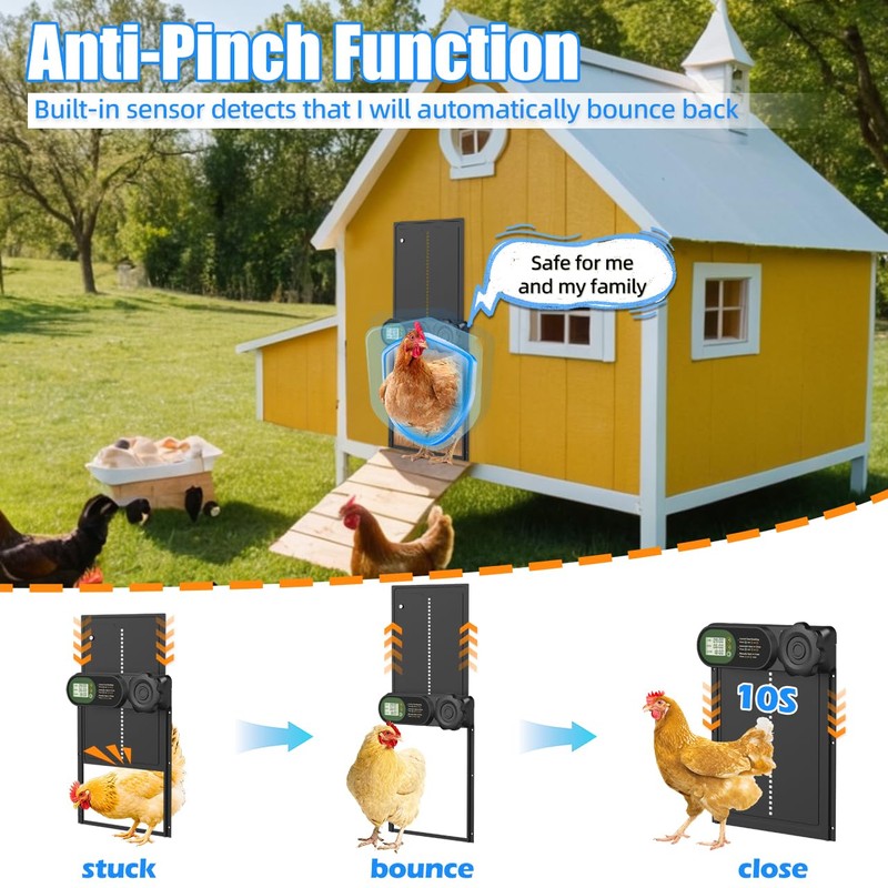 Budsom Automatic Chicken Coop Door Battery Powered, LCD Display Large