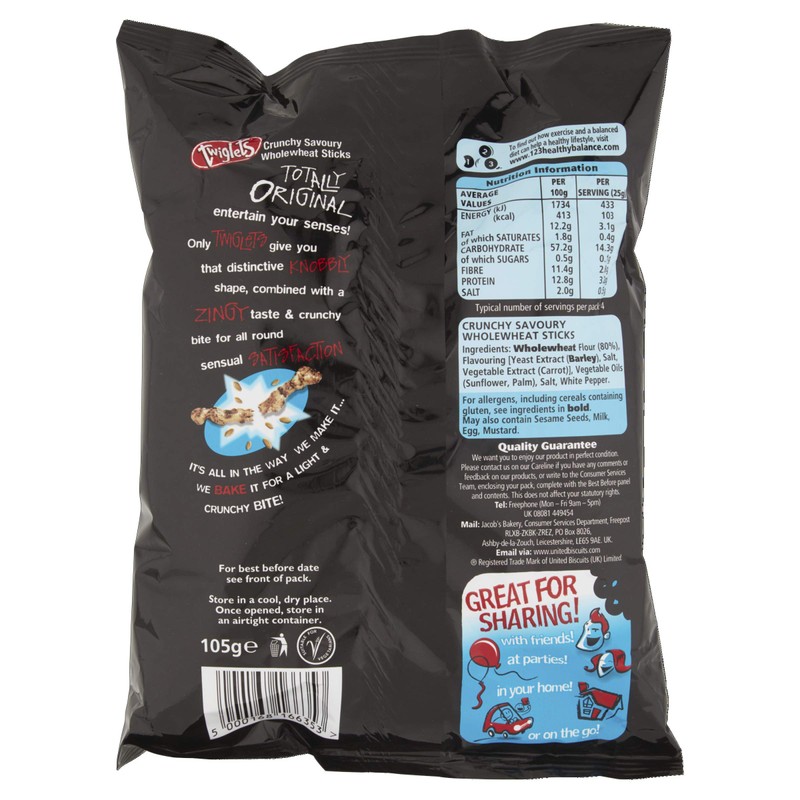 Jacob's Twiglets Wholewheat Sticks, 105g