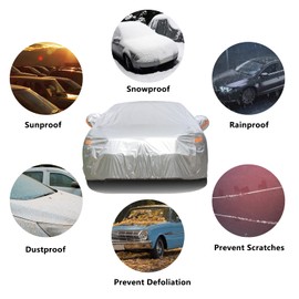 SEAZEN Car Cover with Zipper, 2 Layer Full Car Covers Waterproof/UV Protection/Snowproof/Dustproof, Universal Car Cover (Fit Sedan-Length Up to 200")