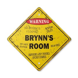Brynn's Room Sign Vintage Crossing Zone Xing | Indoor/Outdoor Plastic | 12" Tall Rustic Kids Bedroom Decor Door Children's Name boy Girl