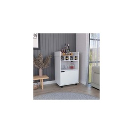 HomeStock Cool Bar Cart with 2 Open Shelves, 4 Wine Cubbies and Cabinet White Color Dimensions 21.6" x 16.3" x 35"