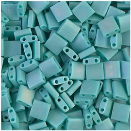 Turquoise Green Ab Matte Tila Beads 7.2 Gram Tube By Miyuki Are a 2 Hole Flat Square Seed Bead 5x5mm 1.9mm Thick with .8mm Holes
