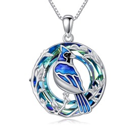 ROMANTICWORK Blue Jay Necklace 925 Sterling Silver Crystal Blue Bird Pendant Bird Jewelry for Women Birthday Christmas
