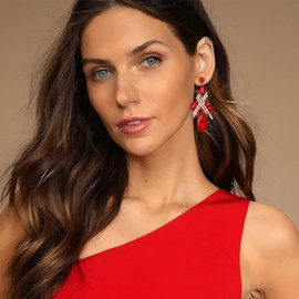 EVER FAITH Wedding Earrings for Brides Bridal, Red Rhinestone Crystal Art Deco Statement Chandelier Drop Dangle Earrings for Women