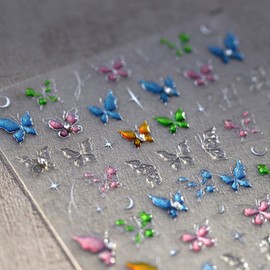5D Embossed Butterfly Nail Art Stickers Colorful Jelly Nail Stickers Spring Nail Decals Self-Adhesive Soft Gel Nail Decals for Women Nail Supplies Art Design Manicure