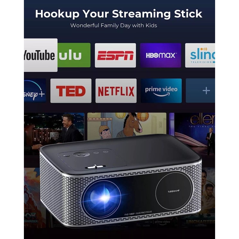 TURBOAMP 4K Projector with Wifi and Bluetooth, TURBOAMP 5G Native