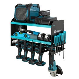 Toolganize Power Tool Organizer & Storage Wall Mount - Heavy Duty Metal Drill Holder & Cordless Tool Organizers Chest Rack - Premium Garage Utility Shelf & Pegboard Shed Workshop Shelving - Blue