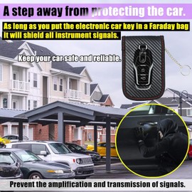 2 Pcs Faraday Case Vertical, Car Key Fob Protector, RFID Vehicle Remote Control Anti Theft Hacking Pouch Signal Blocking Cage Bag with Buckle Securing Keyring Hook, Medium