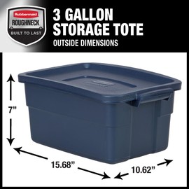 Rubbermaid Roughneck Storage Totes 3 Gallons, Durable Stackable Containers, Great for Off-Season Items, Small Storage Needs, and More, 6-Pack