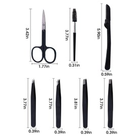 WUBAYI Tweezers for Facical Hair Women 7Pcs, Professional Stainless Steel Eyebrow Tweezers Kit for Man & Women, Tweezers Set for Eyebrow/Ingrown Hairs/Splinter/Facial Hair Removal(Black)