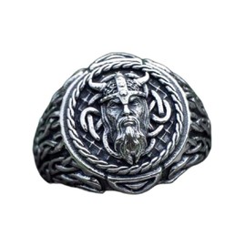 Odin Ring for Men, Norse Viking Odin Head Ring, Viking Celtic Knot Ring, Vintage Celt Odin Amulet Ring, Odin Warrior Totem Tribal Ring Silver Black, Punk Viking Jewelry Jewelry for Men Mens (7)