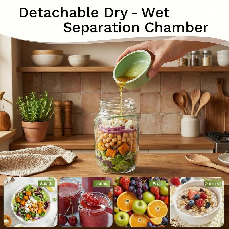 Salad Jar with Side Opening, Mason Jar Salad Leak Proof