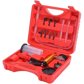 2 in 1 Brake Bleeder Kit with Hand Vacuum Pump with Gauge Adapters Automotive Brake Fluid Bleeding Set with Protected Case for Car Truck (Red)