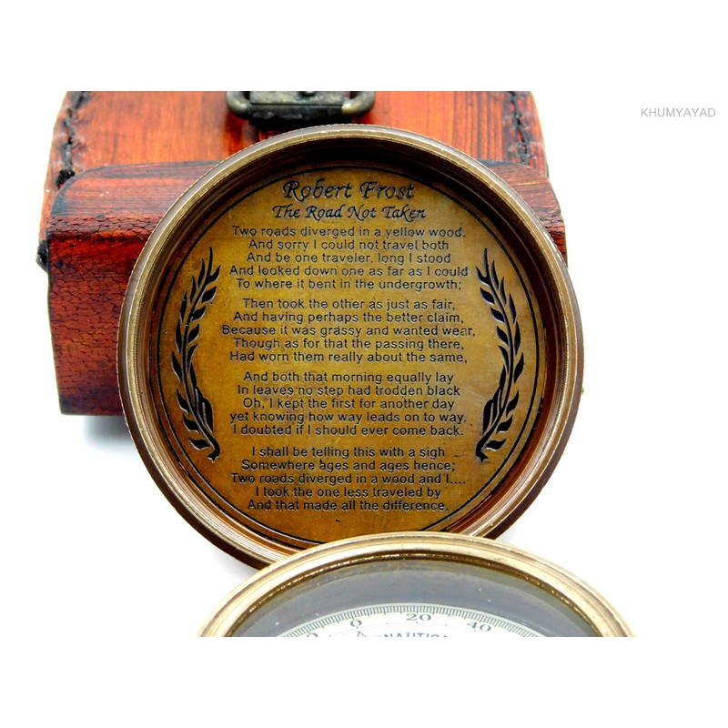 KHUMYAYAD Antique Brass Pocket Compass Handcrafted Full Functional with Leather