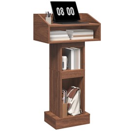 MAHANCRIS Podium Stand, Lectern with 4-Tier Storage, Pulpit with Reinforced Base for Church, Laptop Desk for Classroom, Office, Meeting Room, Easy Assembly, Walnut LPWA5801