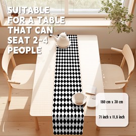 Black White Lattice Table Runner 71x11.8 Inch Linen Plaid Table Runners for Home Dining, Kitchen, and Coffee Table Decor, Tablecloth Design for Themed Indoor Outdoor Party Decoration (Diamond Lattice)