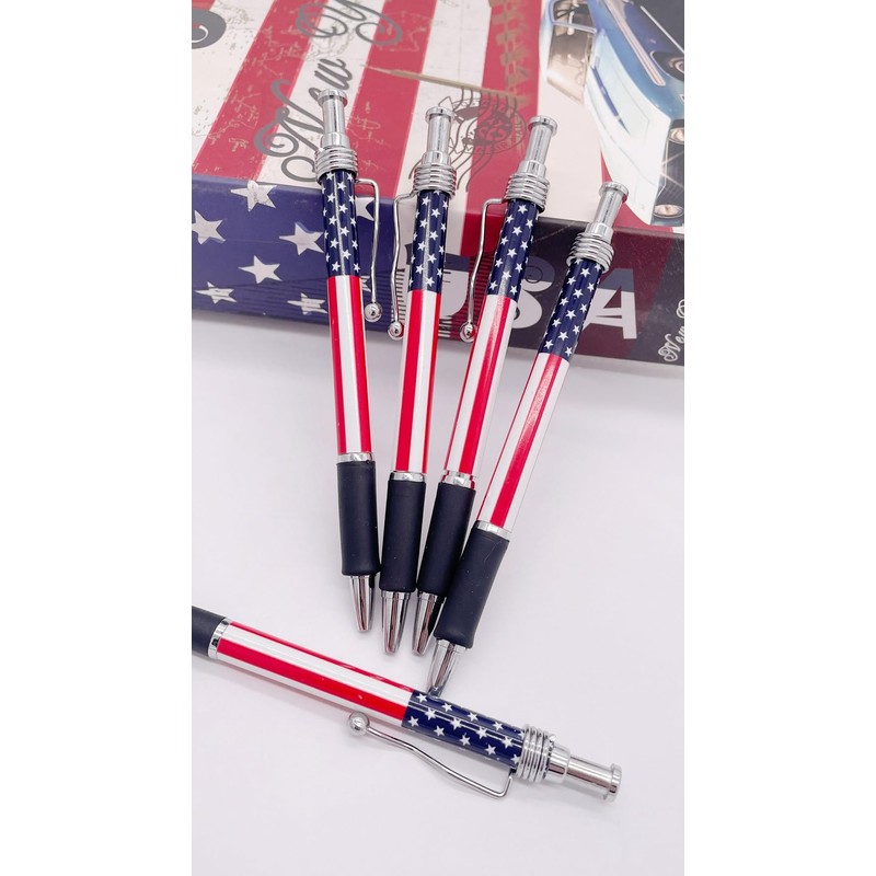 QFSH 12Pcs American Flag Retractable Ballpoint Pens 1mm Black Ink