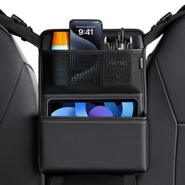 FLORICH Leather Car Seat Back Organizer Mesh Large Capacity Bag with Waterproof Cup Holder, Car Hanging Storage Bag Pocket Between Seats, Barrier of Backseat Pet Kids