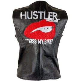 Xelement HSVT 310 Motorcycle Leather Vest For Women - Kiss My Bike - Premium Genuine Ladies Biker Club Gilet (X-Large)