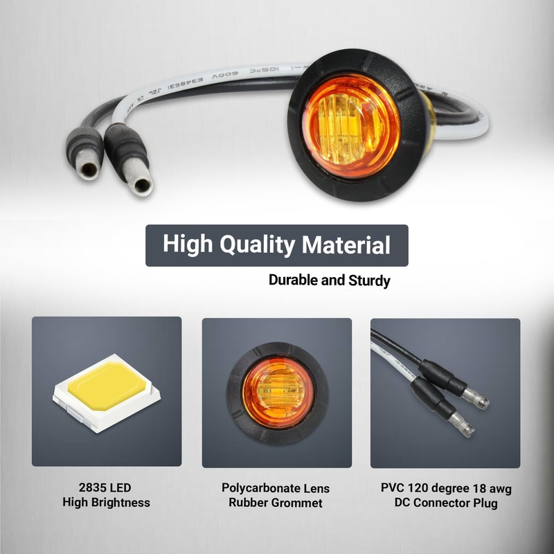 TMH 20 Pcs 3/4 Inch Side Marker Amber Lights with